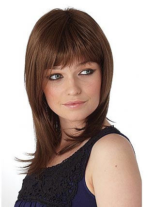 Medium-Length Straight Full Bangs Synthetic Wig