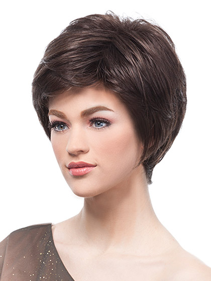 Brunette Layered Cropped Wig with Side Swept Fringe