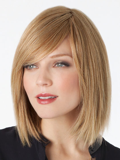 Bob Style Remy Human Hair Lace Wig with Side Swept Fringe