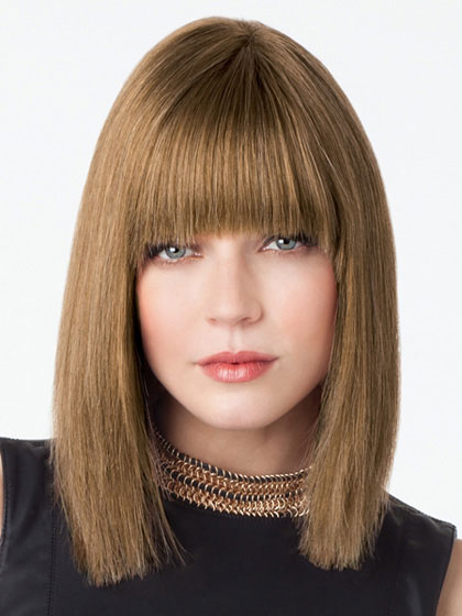 Shoulder Length Sleek Straight Human Hair Lace Wig - Click Image to Close