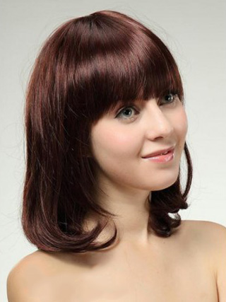 Elegante Medium Straight Human Hair Wig - Click Image to Close