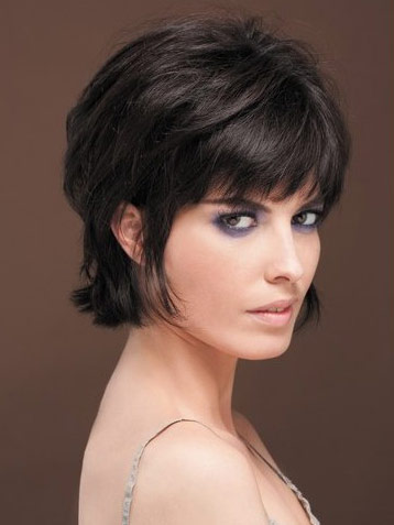 Cool Short Black Wig with eyebrow-length Full Bang