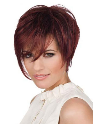 Short Straight Layers Cut Human Hair Lace Front Wig - Click Image to Close