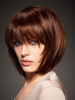 Silky Short Bob Wig with Eye-length Full Bang - Click Image to Close