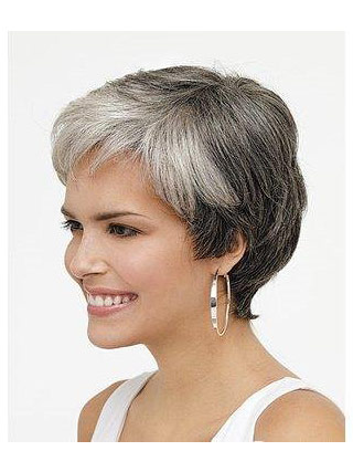 Rounded Fringe wavy Lace Front Grey Wig