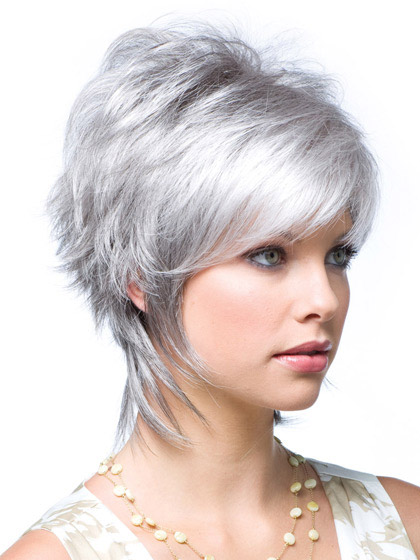 Layered Synthetic Lace Front Grey Wig - Click Image to Close