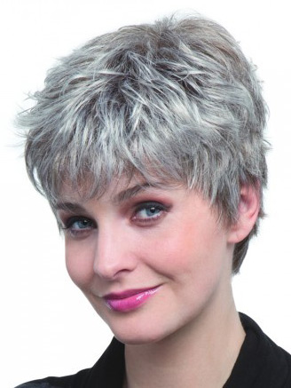 Short Pixie Style Synthetic Capless Grey Wig - Click Image to Close