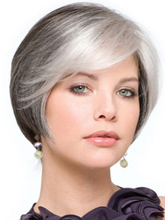 Short Synthetic Lace Front Grey Wig - Click Image to Close