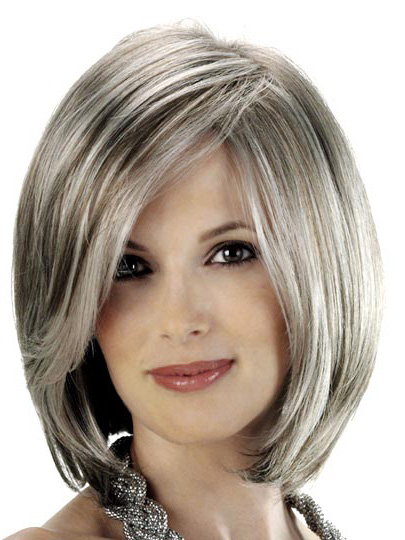 Angled Sides And Soft Beveled Nape Grey Wig - Click Image to Close