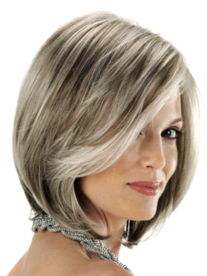 Angled Sides And Soft Beveled Nape Grey Wig