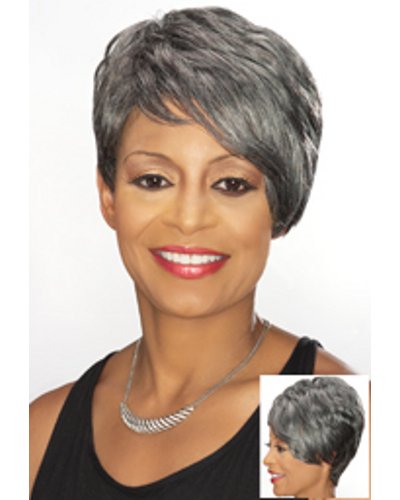 Short Side Swept Fringe Grey Wig