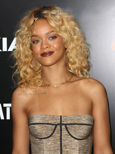 Sexy Medium Curly Rihanna Hairstyle Remy Human Hair Lace Front W