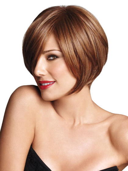 Short Synthetic Angled Bob Wig - Click Image to Close