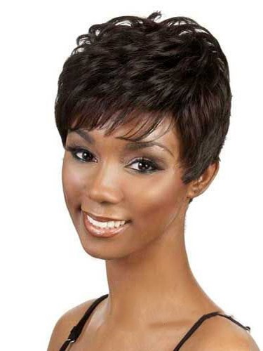 Cute Short Straight Side Bang African American Lace Wigs for Wom - Click Image to Close