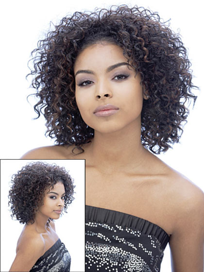 Medium Length Natural Curly Synthetic 3/4 Wig - Click Image to Close