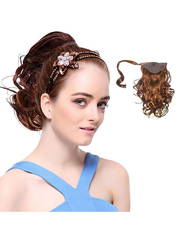 Fashion Synthetic Brown Wavy Ponytail - Click Image to Close