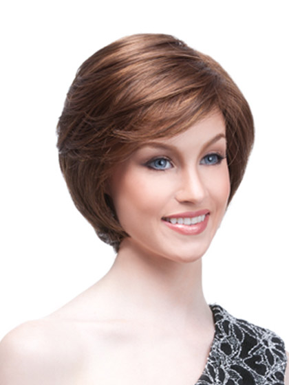 Brunette Straight Cropped Wig with Side Swept Fringe - Click Image to Close