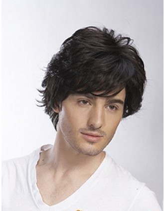 Short Wavy Full Lace Remy Human Hair Mens Wig - Click Image to Close