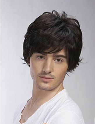 Short Wavy Full Lace Remy Human Hair Mens Wig