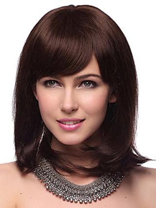 Capless Medium Straight 100% Human Hair Wig - Click Image to Close