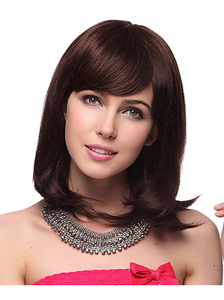 Capless Medium Straight 100% Human Hair Wig