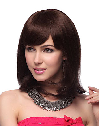 Capless Medium Straight 100% Human Hair Wig