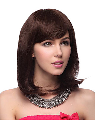 Capless Medium Straight 100% Human Hair Wig