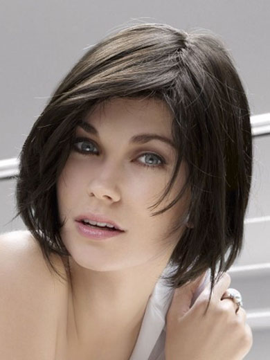 Medium Length Gloss Human Hair Wig - Click Image to Close