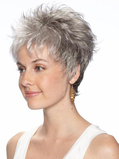 Short Layered Synthetic Lace Front Grey Wig