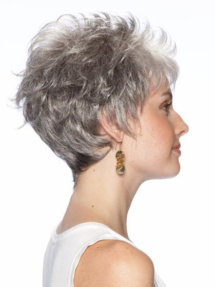 Short Layered Synthetic Lace Front Grey Wig