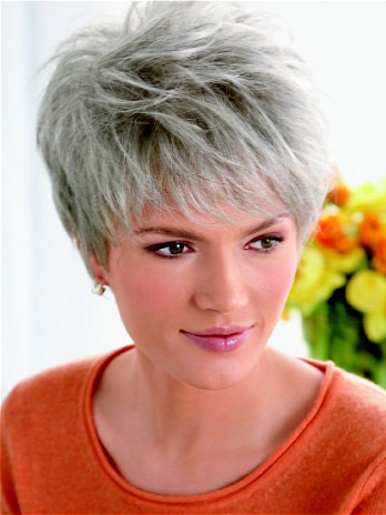 Lace Front Layered Synthetic Grey Wig - Click Image to Close