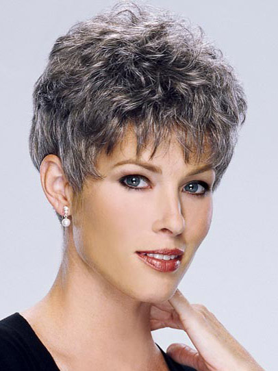 Short Curly Synthetic Capless Grey Wig - Click Image to Close