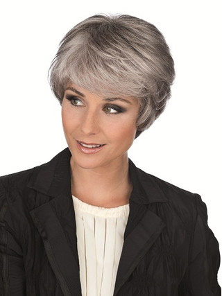 Side Long Fringe Synthetic Capless Grey Wig - Click Image to Close