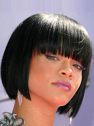 Rihanna Weird Bob Cut Long Bangs Wig