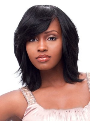 The Fresh Short Straight Brown Full Bang African American Wig - Click Image to Close