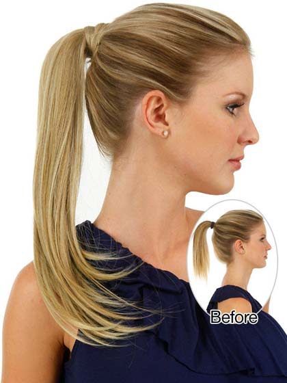 18" Synthetic Straight Ponytail With Pressure Clip