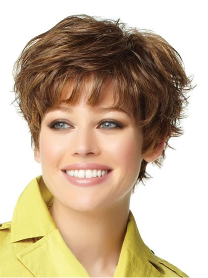 4" Short Layered Capless Synthetic Wig - Click Image to Close