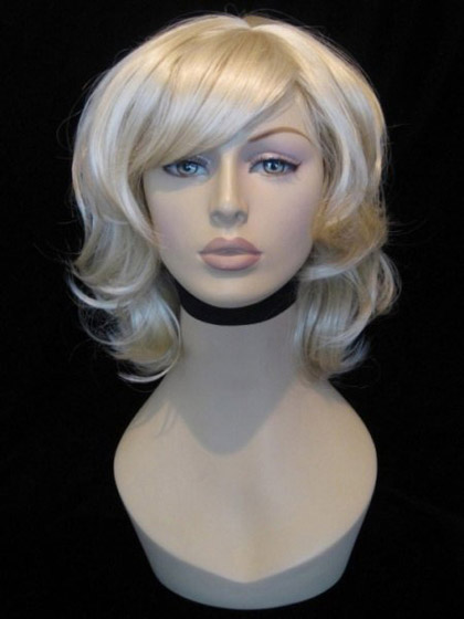 Medium Length Curly Side Bangs Wigs