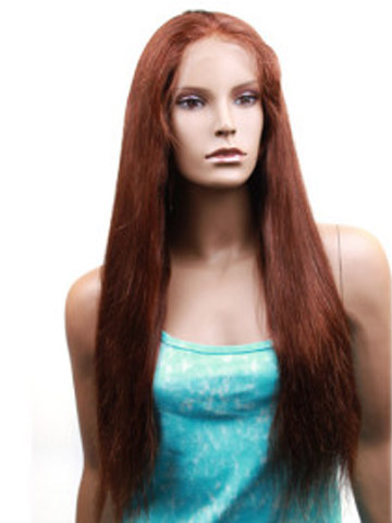 Remy Hair Lace Front Yaki Straight Wig - Click Image to Close