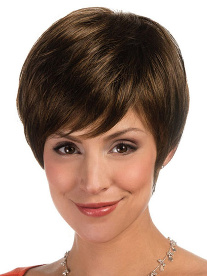 Synthetic Cropped Lace Front Wig with Asymmetric Fringe - Click Image to Close