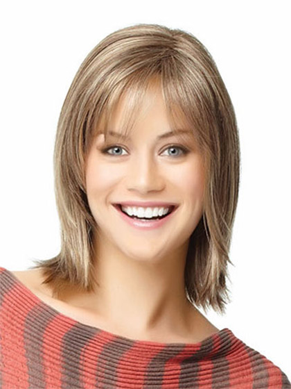 Shoulder Length Angled-Cut Human Hair Wig - Click Image to Close