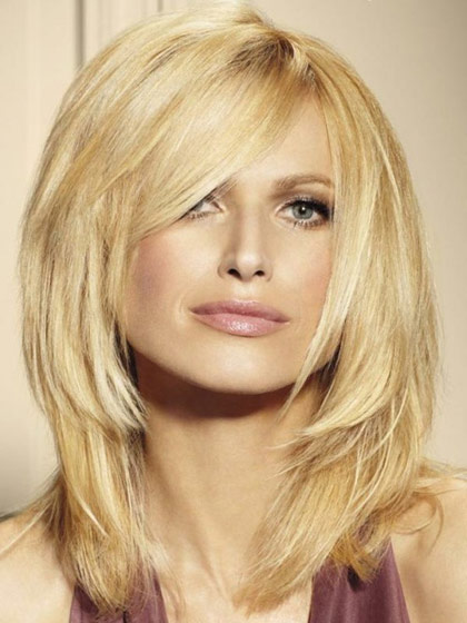 Medium Layered Blonde Human Hair Lace Front Wig - Click Image to Close