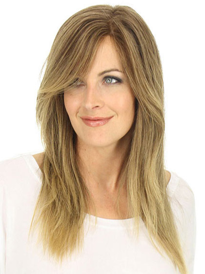 Chic Long Straight Layered Human Hair Lace Front Wig