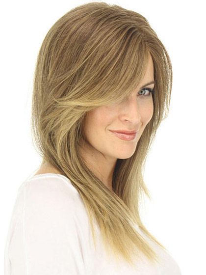 Chic Long Straight Layered Human Hair Lace Front Wig