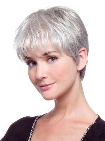 Short Cut Synthetic Straight Front Lace Grey Wig