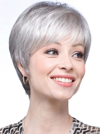 Straight Synthetic Short Lace Front Grey Wig