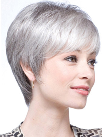 Straight Synthetic Short Lace Front Grey Wig