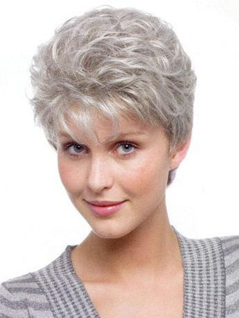 Graceful Wavy Short Cut Capless Grey Wig - Click Image to Close