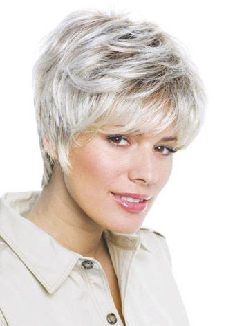 Lovely Short Layered Lace Front Grey Wig - Click Image to Close