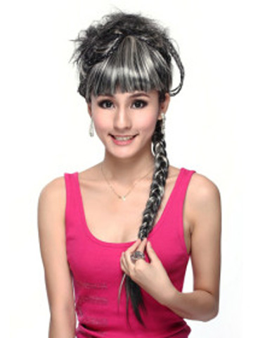 Long Curly With Pigtail Party Wigs - Click Image to Close